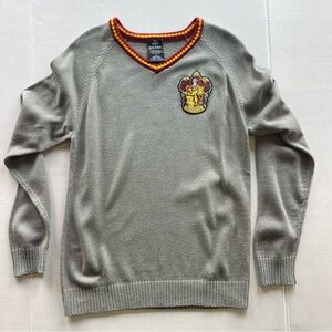 Warner Bros. Gray V-Neck Sweater with Red and Gold Trim and Gryffindor Crest